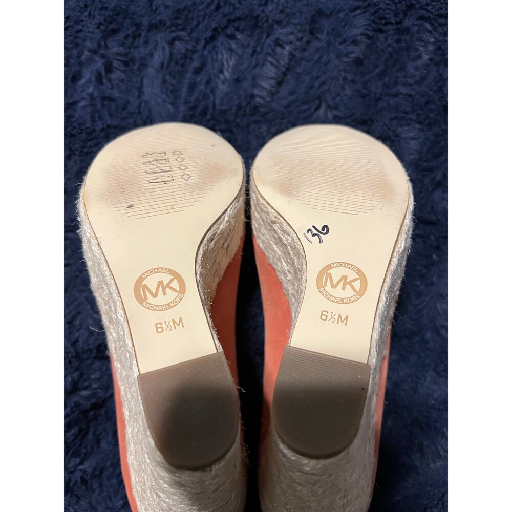 Michael Kors Coral Suede Wedge Espadrilles 6.5 Peep Toe Bow NWT - Picture 5 of 9